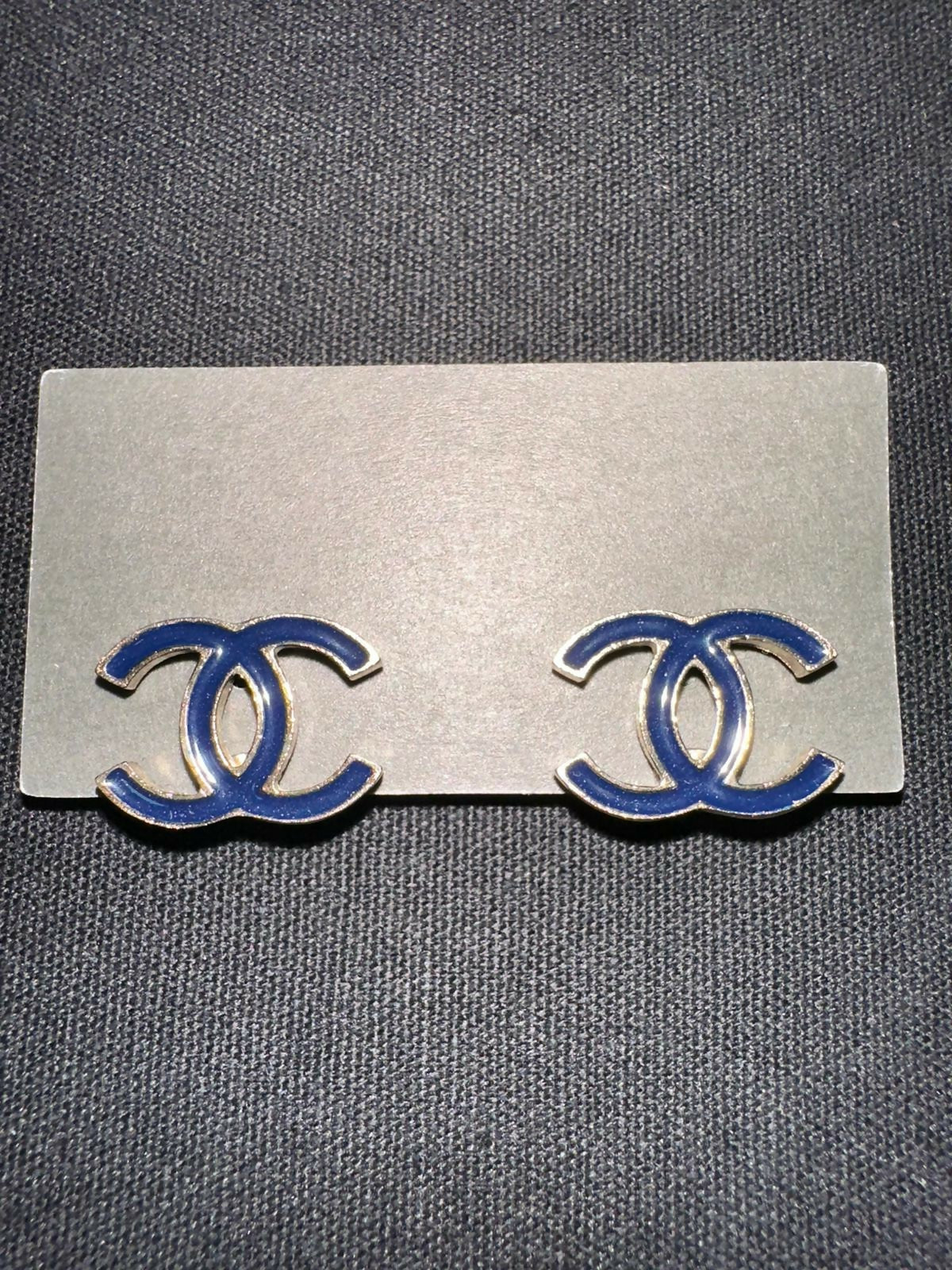 Chanel 2010 Enamel Deep Blue CC Logo Earrings
