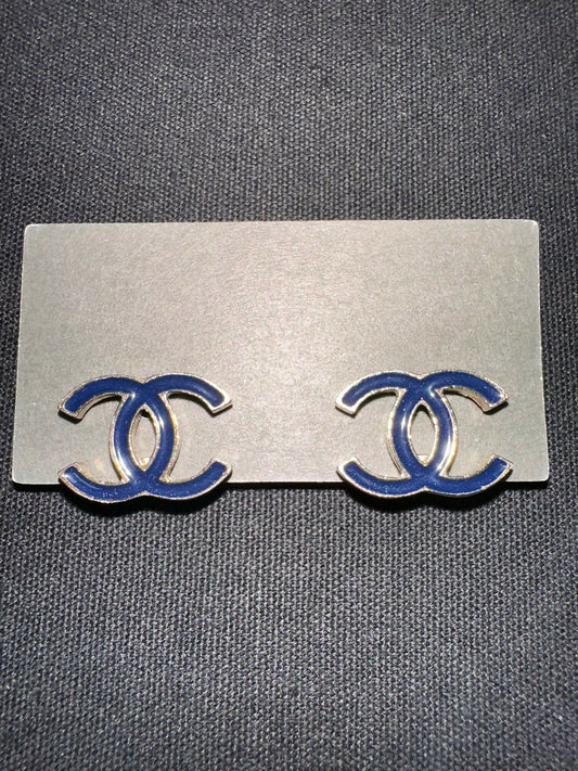 Chanel 2010 Enamel Deep Blue CC Logo Earrings