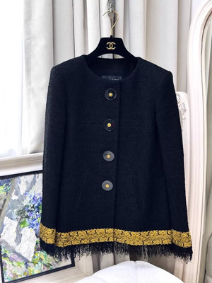 Chanel 17A Black and Gold Sparkling Tassel Tweed Jacket