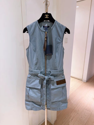 Louis Vuitton LV grey-blue denim workwear dress