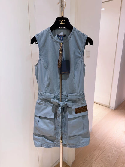 Louis Vuitton LV grey-blue denim workwear dress