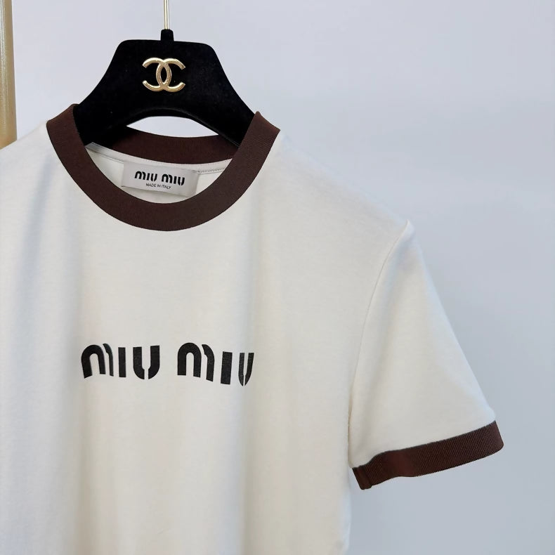 Miu miu Color Block Letter Print T-Shirt