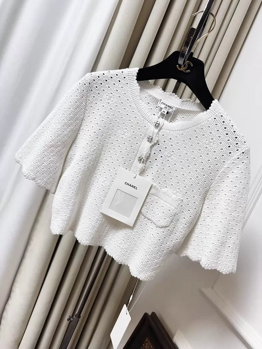 Chanel 24P white lace knit top