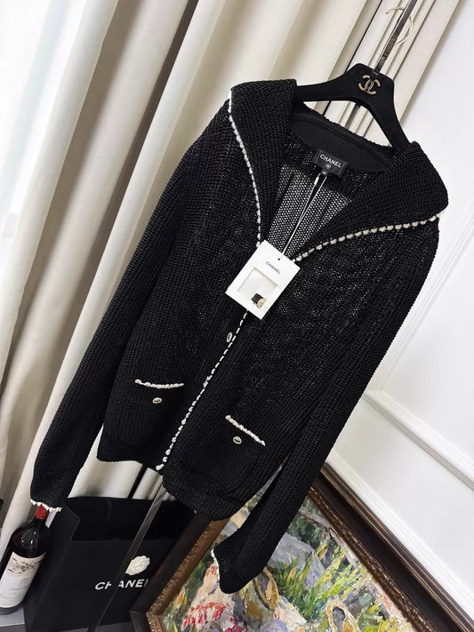 Chanel 26C black and white knit cardigan