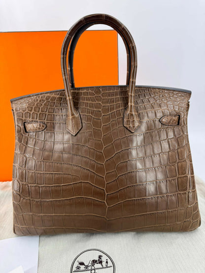 Hermès Birkin 35 Gris Éléphant Matte Niloticus Crocodile with Palladium hardware
