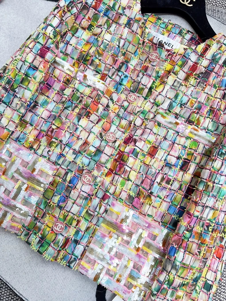 Chanel 21p Colorful Mosaic Haute Couture Embroidered Sequins Jacket