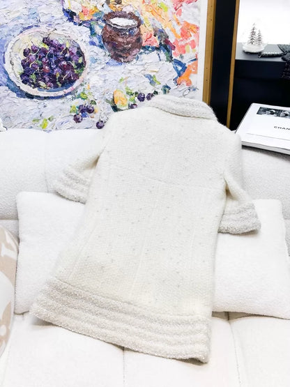Chanel 18A ecru wool beaded sequined dress/jacket