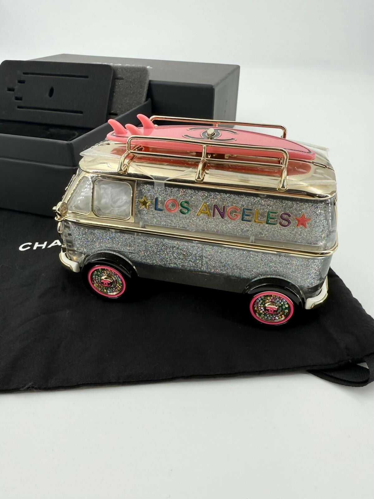 Chanel 2024 Glitter Lucite, Multicolor Rhinestone & Enamel Hollywood Mini Van