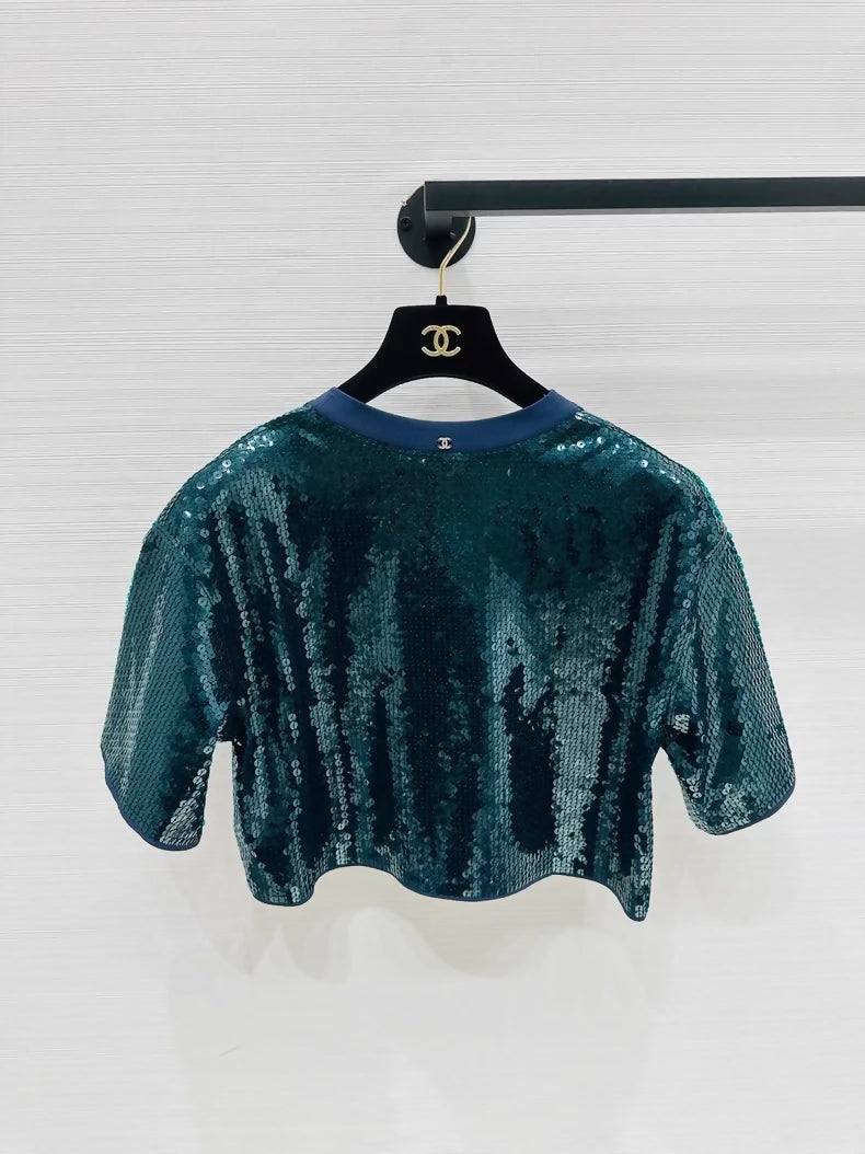 Chanel emerald green sequin top