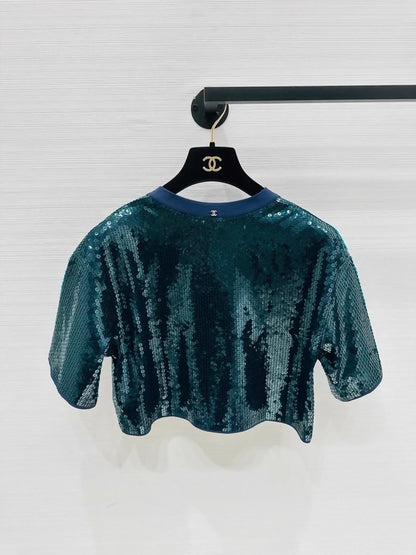 Chanel emerald green sequin top