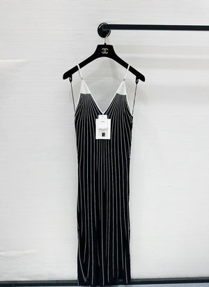 Chanel Coco Beach collection black and white striped V-neck maxi dress, size F36