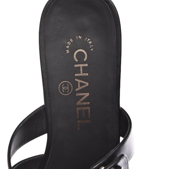 Chanel 2017 Black Calfskin CC Turnlock Mule Sandals EU 38C