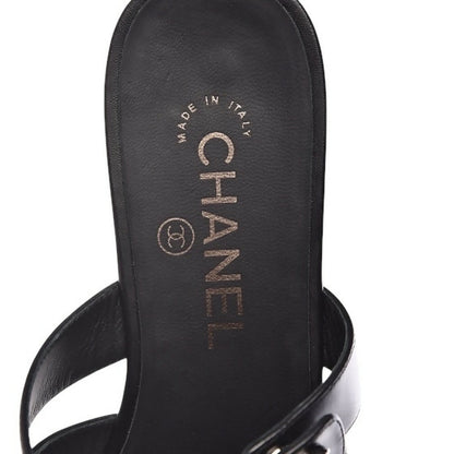 Chanel 2017 Black Calfskin CC Turnlock Mule Sandals EU 38C