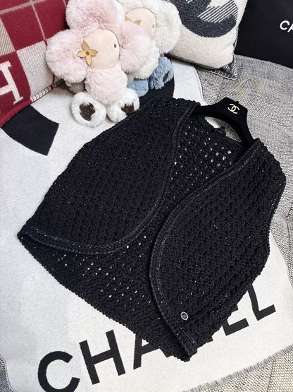 Chanel 22s black embroidered sequined knit vest