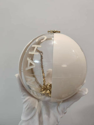 Chanel 2019 Cream White Coco Beach Ball Minaudière clutch bag with gold hardware