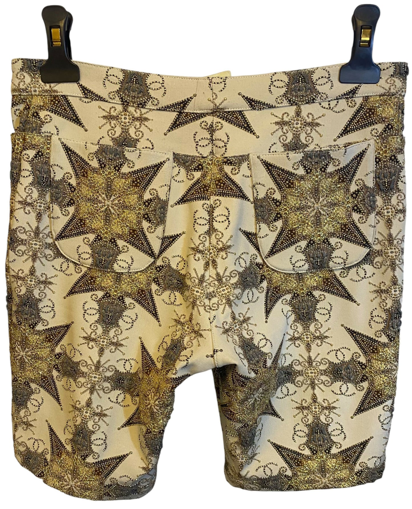 Rare Chanel 06P Ecru Gold Metallic Bermuda Shorts FR 38
