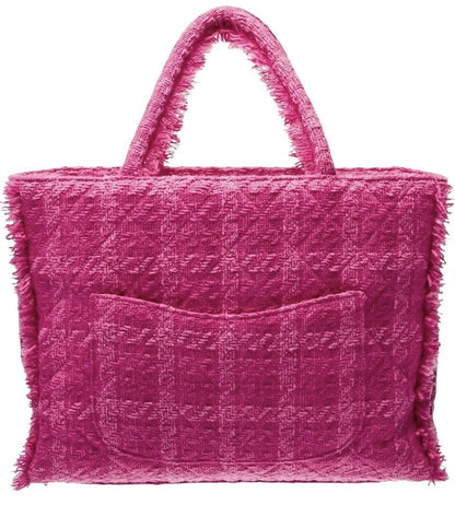 Chanel 19K Giant Large Logo Pink Fuscia Wool Tweed Shopping Bag GHW