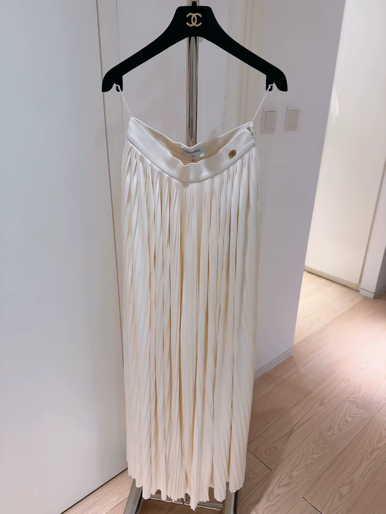 Chanel Grecian Collection White Accordion Pleated Wide-Leg Trousers