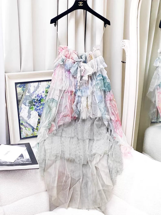 Chanel 13C strapless colourful lace and silk dress