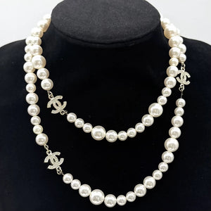 Chanel sparkling diamond double C pearl necklace