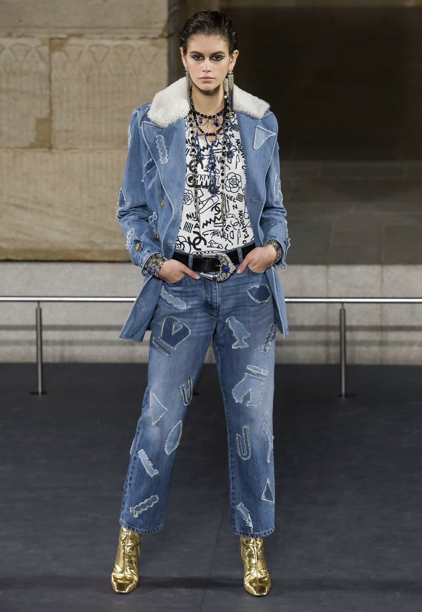 Chanel 19A New York Egypt Denim Shearling Hieroglyph Coco Shopping Tote