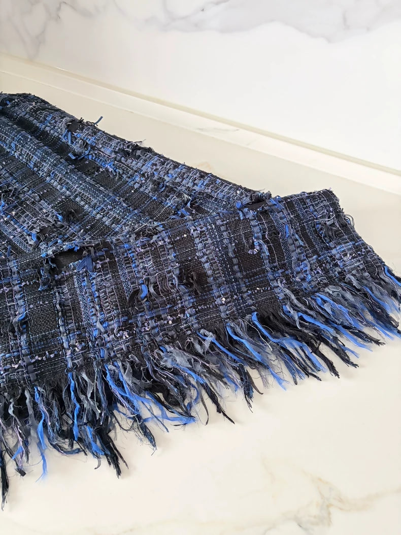 Chanel 2018 blue and black tweed fringed dress
