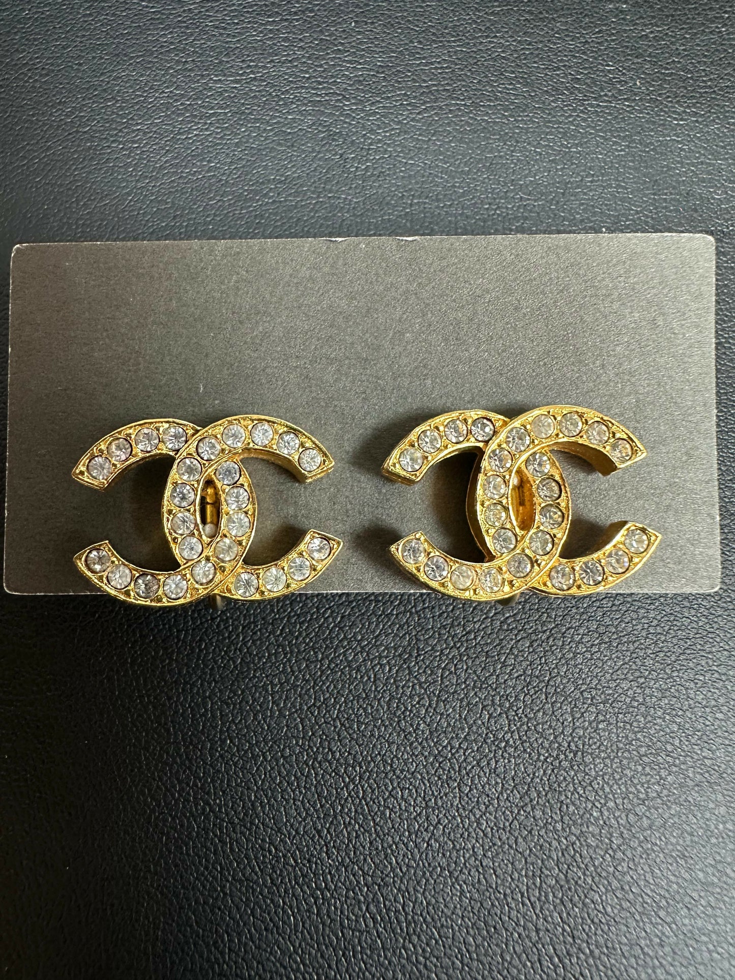 Chanel Vintage 71-80 Rhinestone CC Logo Clip-on Earrings