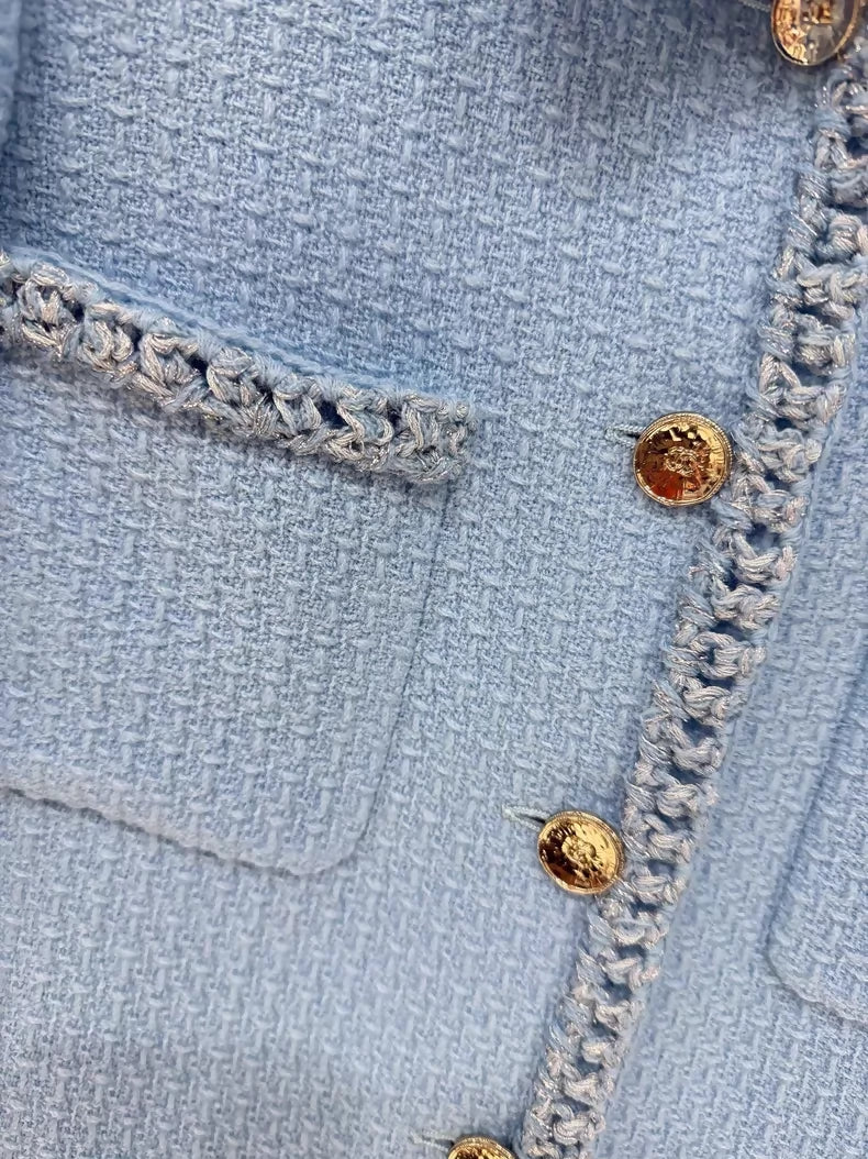 Chanel 23P blue sequined tweed jacket