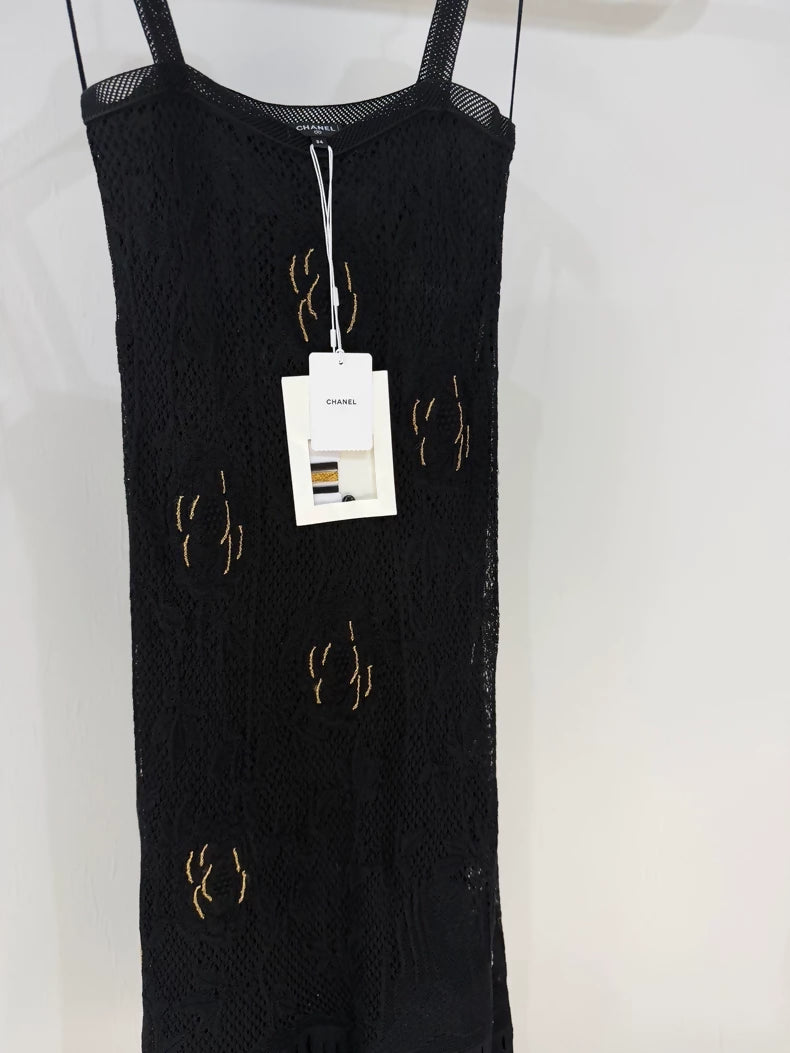Chanel 26C Black Camellia Knit Dress