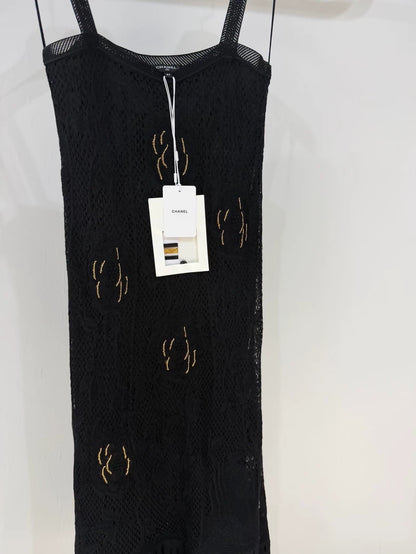 Chanel 26C Black Camellia Knit Dress