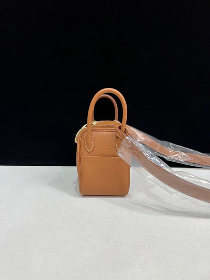 Hermes mini lindy gold brown leather gold hardware