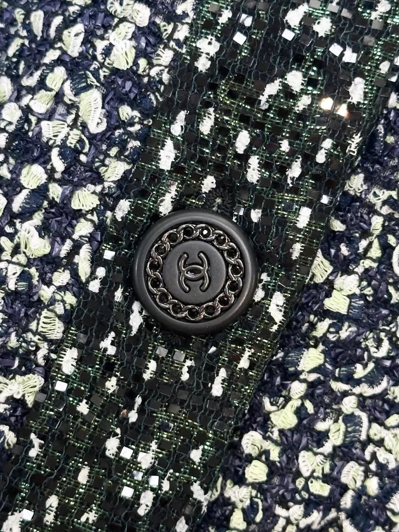 Chanel 19S green sequined tweed jacket