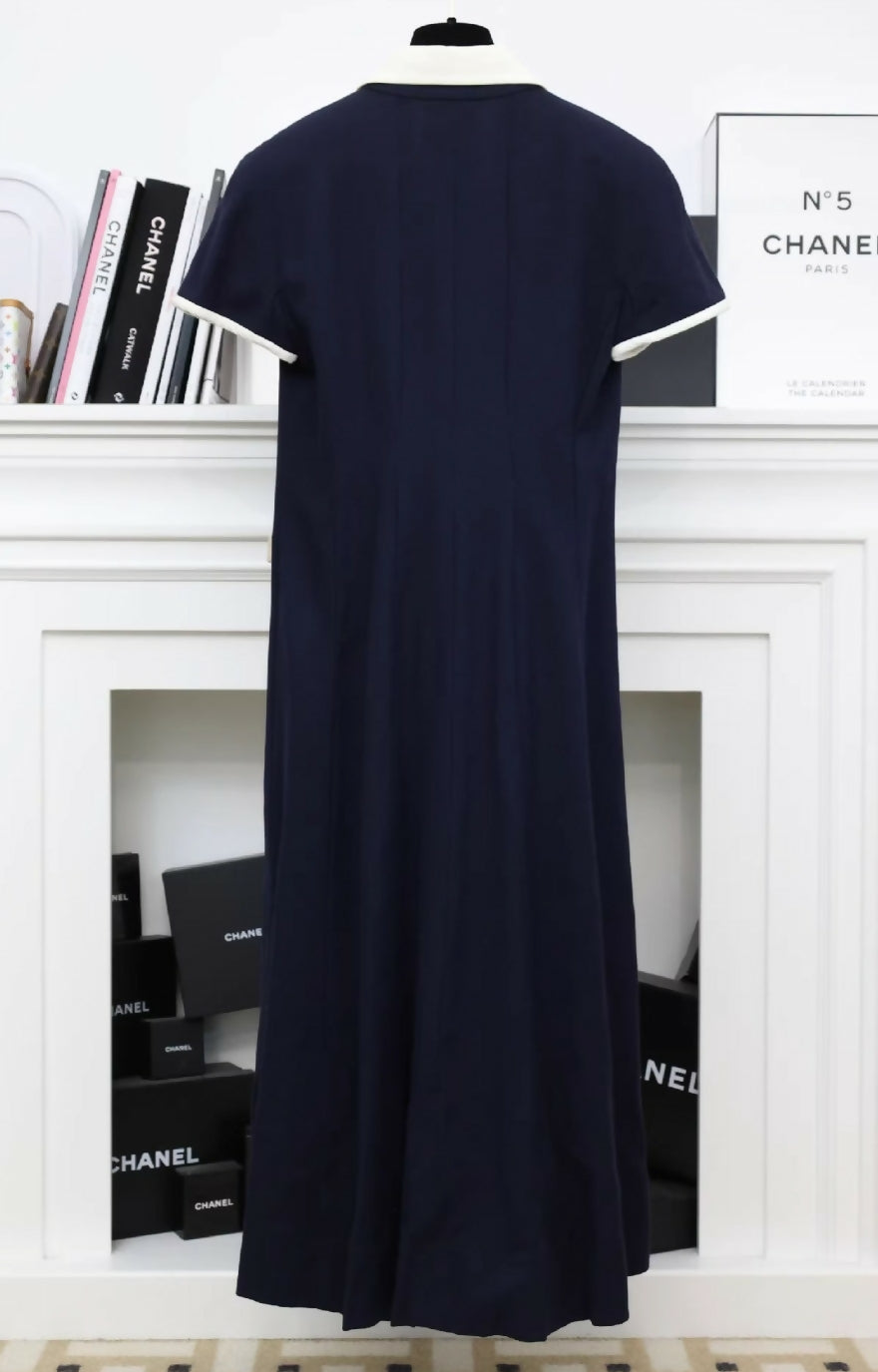Chanel 1993 Navy Blue Four-Pocket Lapel Maxi dress