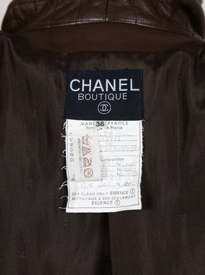 Chanel 1992 Spring/Summer Vintage Brown Tweed and Leather Jacket