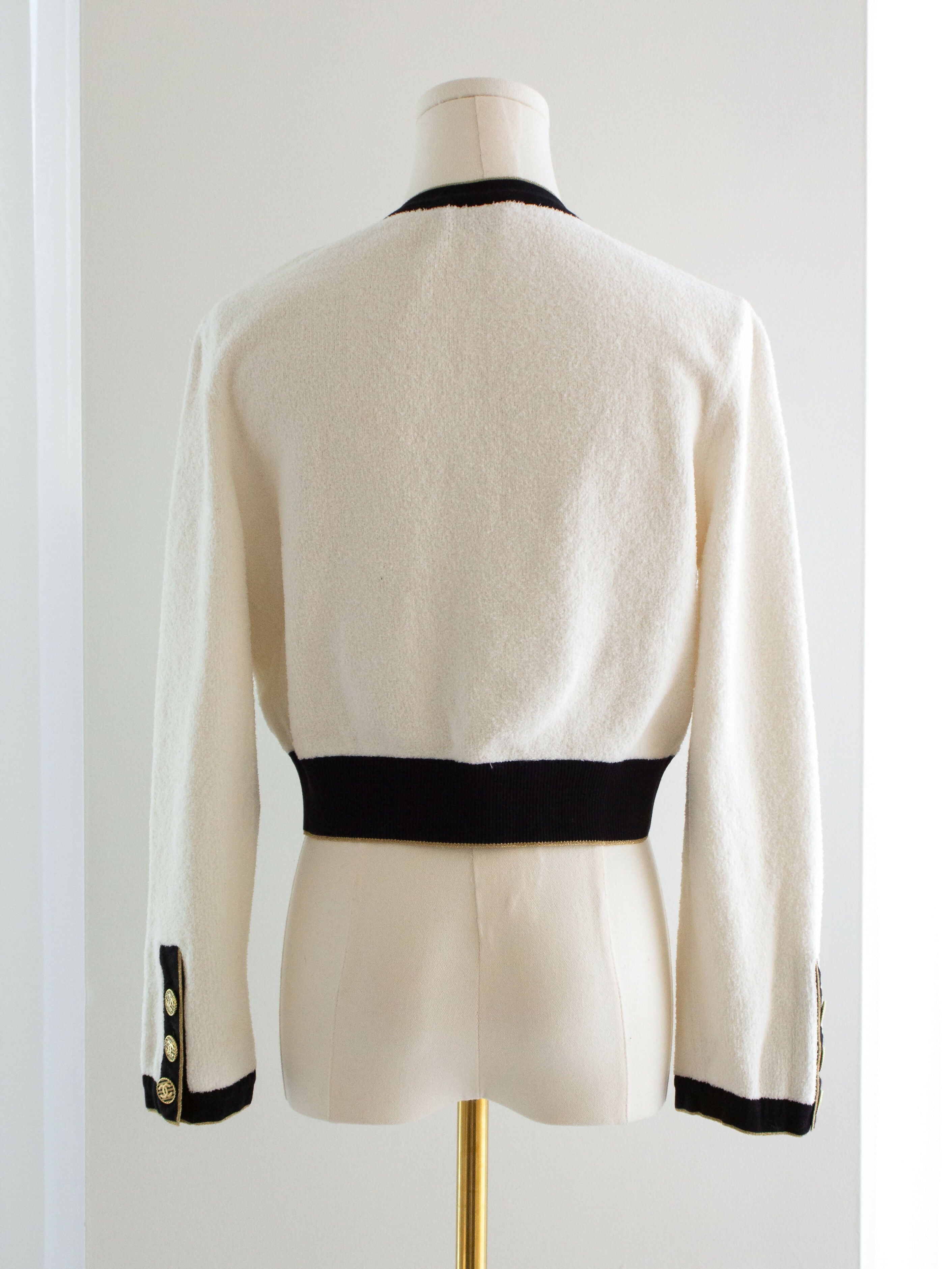 Chanel Cruise 2019 La Pausa White Black Gold Terry 19C Cardigan