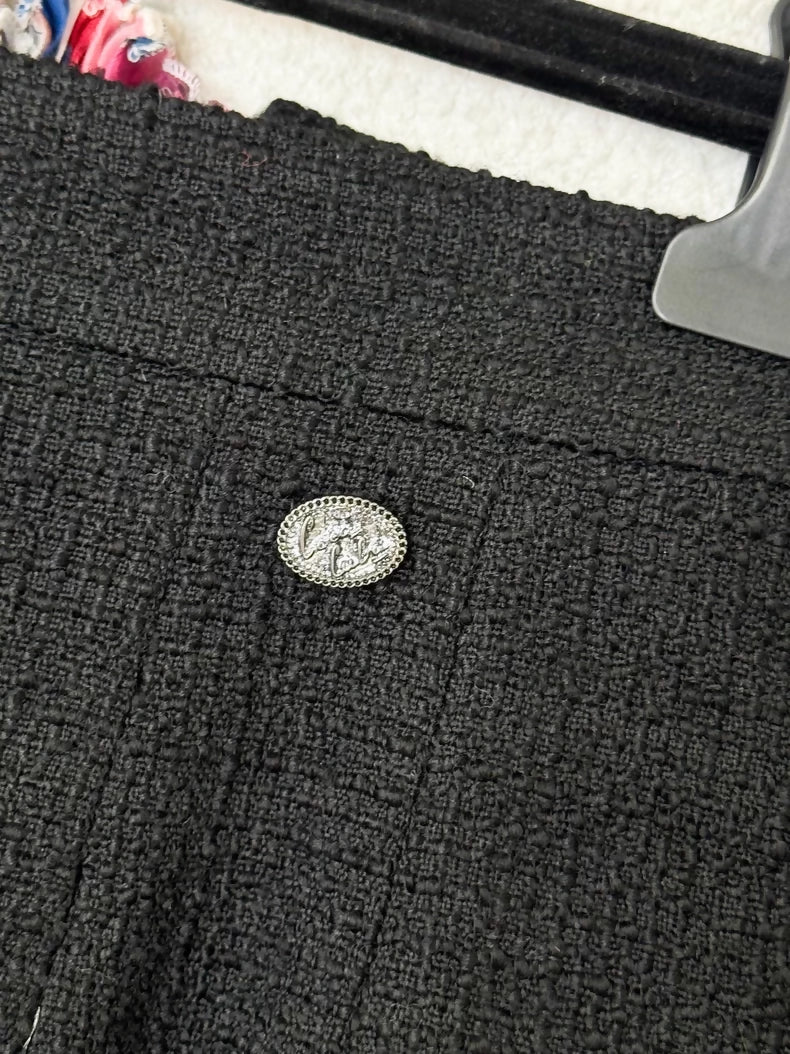 Chanel 17C Black Tweed High-Waisted Long Skirt