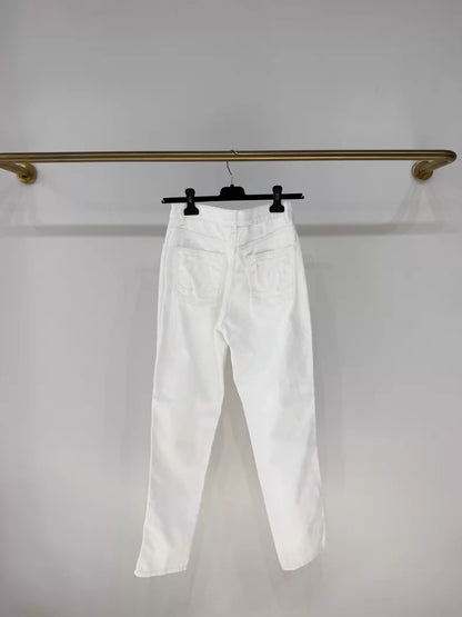 Chanel 24N white jeans with double C logo