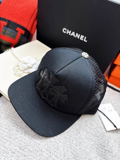 Chrome Hearts new cross-patterned leather baseball cap with phantom cross mesh