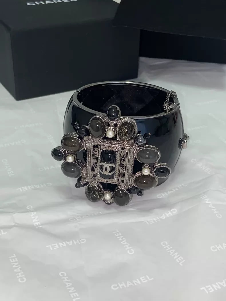 Chanel 11A Byzantine Black Glass Enamel Bracelet