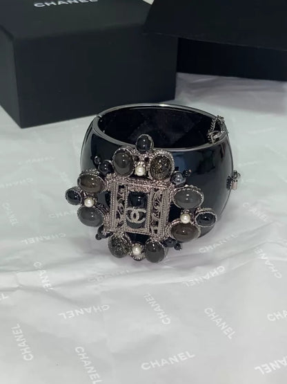 Chanel 11A Byzantine Black Glass Enamel Bracelet