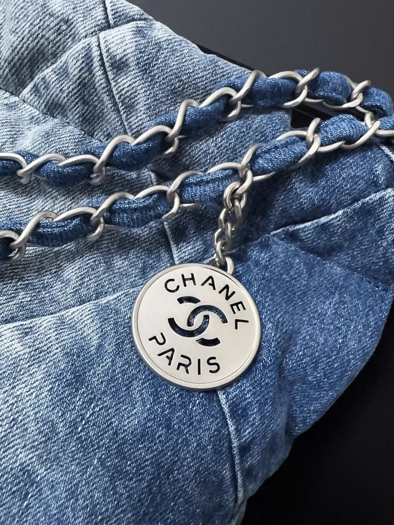 Chanel 23P Denim hobo bag with silver hardware