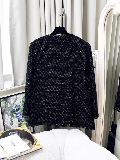 Chanel 19A Black and Gold Tweed Jacket
