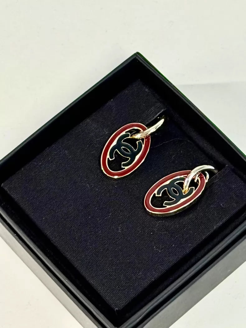 Chanel 24P Black and Red Earrings