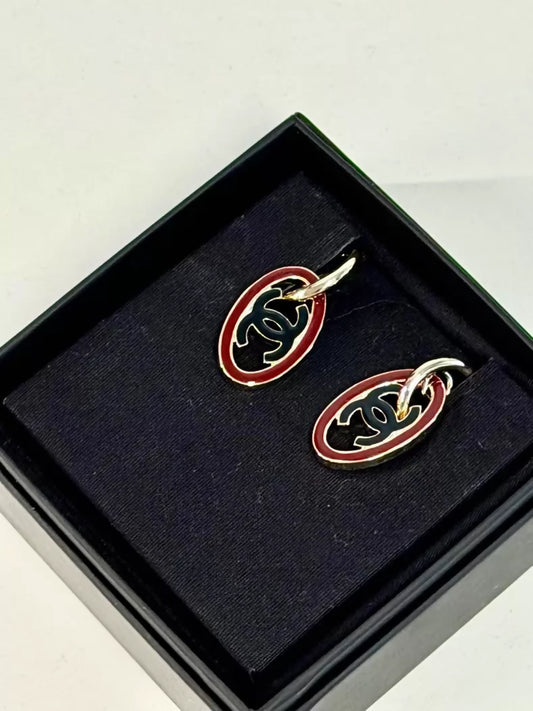 Chanel 24P Black and Red Earrings