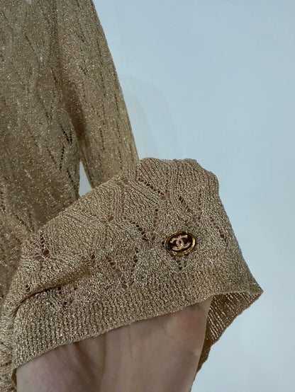 Chanel 23A gold turtleneck knit top