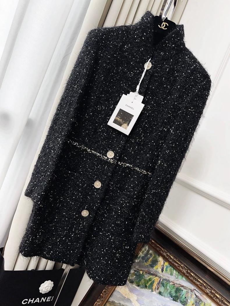 Chanel 22A black tweed midi coat