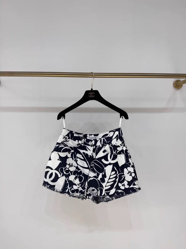 Chanel 21M Blue and White Double C Shorts