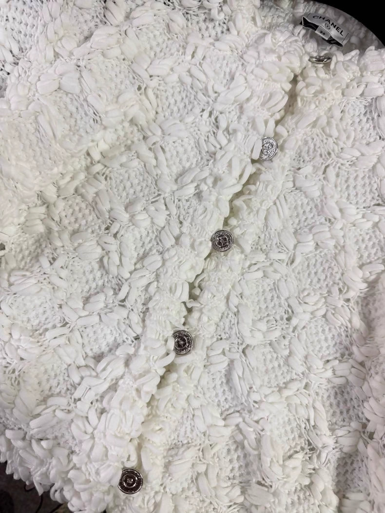 Chanel 25P white knit cardigan