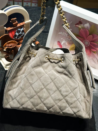 Chanel 25 hobo bag shoulder bag in grey suede with gold hardware