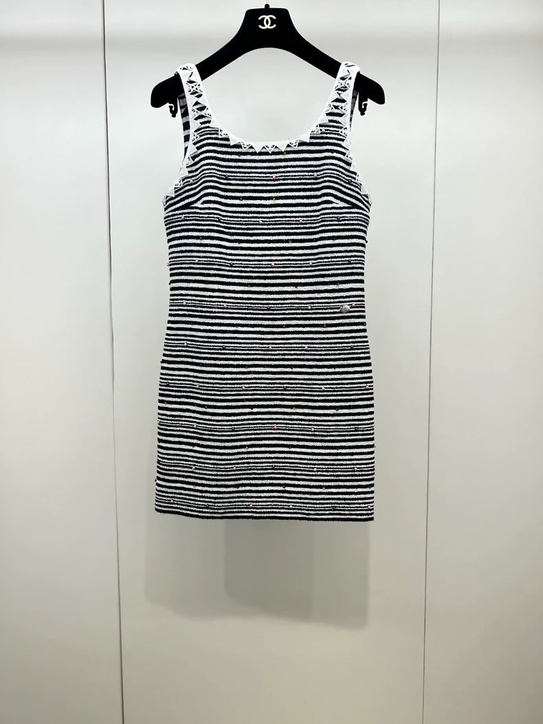 Chanel 24S Exquisite Striped Beaded Lace Dress